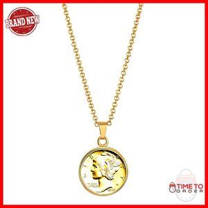 Gold-Layered Mercury Dime Pendant Necklace with 18" Chain